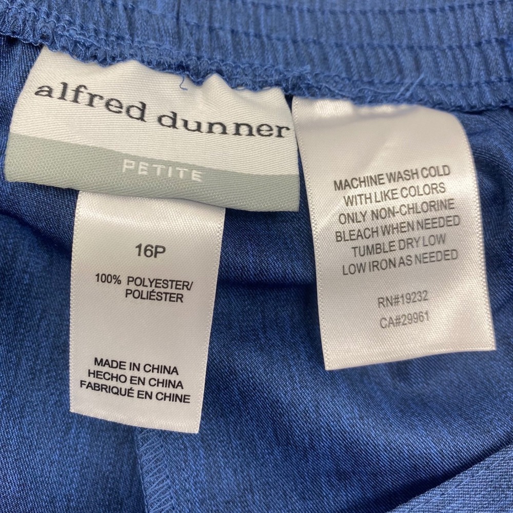 Alfred Dunner Petite 16P Blue Textured Pull On Flat Front Elastic Back Pants - Picture 12 of 12